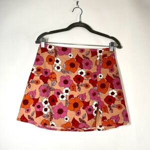 Urban Outfitters Rosie Notched Pelmet Orange Floral Retro Mini Skirt Size S